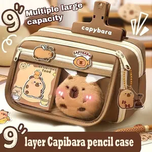 Waterhog Large Capacity DIY Pencil Case, Pencil Bag, Multi-Layer Storage Box with Pen Holder, Includes Waterhog Doll and Stickers, Back-To-School Supplies