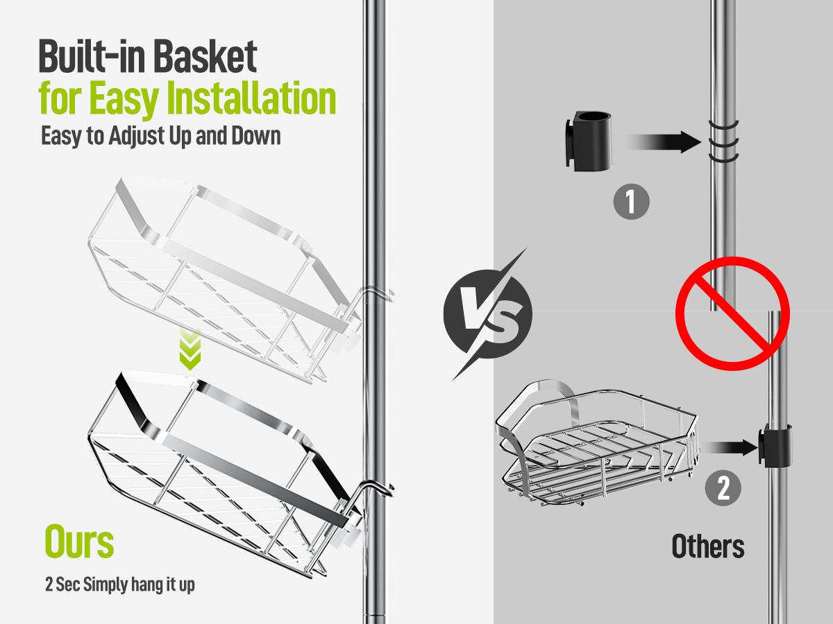 YECAYE 4 Tier Adjustable Corner Shower Caddy, Stainless Steel Rustproof Bathroom Organizer, No-Drill Tension Pole, Heavy-Duty Shelves & Hooks, Stainless Steel Corner Shower Caddy Tension Pole for Shampoo, Loofah, Bathtub Shampoo Storage YECAYE 4 Tier Adjustable Corner Shower Caddy, Stainless Steel Rustproof Bathroom Organizer, No-Drill Tension Pole, Heavy-Duty Shelves & Hooks, Stainless Steel Corner Shower Caddy Tension Pole for Shampoo, Loofah, Bathtub Shampoo Storage