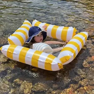 Mesh pool float chair, inflatable water hammock lounger, green and white striped float bed with air pump, summer pool party toy, suitable for relaxing on the beach, lake, and backyard.