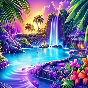 New! Best-Selling DIY 5D Diamond Painting Kit, Diamond Art Tools, Beautiful Tropical Waterfall Theme, Full Drill Mosaic Craft, Home Wall Decor Gift