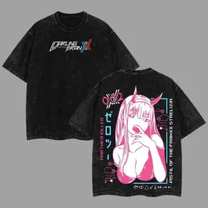 Zero Two Darling in the Franxx Anime Graphic Tee Oversized Streetwear Aesthetic Pink Hair Waifu Top Retro Washed Cotton Unisex Loose Fit Casual Daily Lifestyle Otaku Pop Culture Merch Perfect Gift for Anime Fans