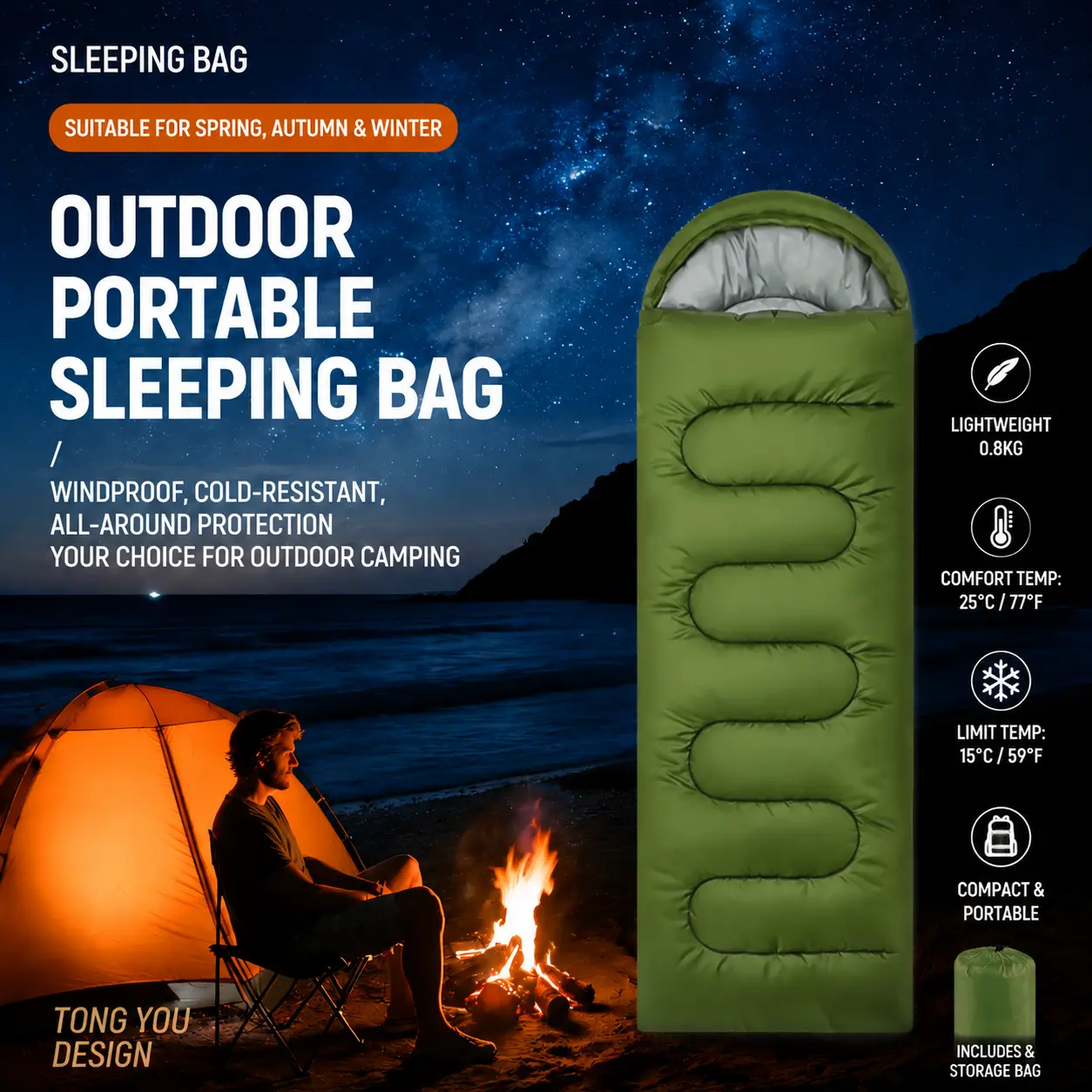 Rectangular Envelope Sleeping Bag for Adults, 4-Season Warm Sack with Thermal Insulation, Lightweight and Portable for Camping and Travel, Thermal Envelope Insulation Rectangular Sleeping Bags, Super Lightweight Rectangular Sleeping Bags, Wilderness Recta
