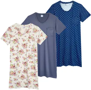 Real Essentials 3 Pack: Women's Nightshirt Short Sleeve Soft Nightgown Sleep Dress With Pocket (Available In Plus Size)
