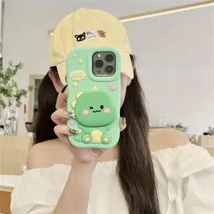 Cute Mirror Dinosaur Stand Phone Case For iPhone 12 13 14 15 16 promax
