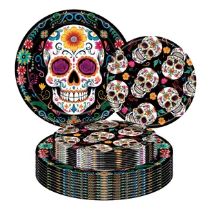 100pcs Paper Plates (50*7 Inch & 50*9 Inch) -day Of The Dead Party Supplies Disposable  Dessert Dinner For Skeleton Day Muertos Birthday Decorations