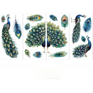 Rub on Transfer Decal Sticker for Furniture Craft Decor 6"x12" Vintage Peacock Feathers, 4Pcs Waterproof UV DTF Transfer for Drawer Dresser Glass Porcelain Plastic
