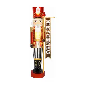 Fraser Hill Farm 4' Metallic Nutcracker Holding Banner Statue