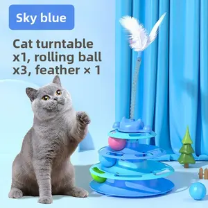 Cat Toy Roller 3-Level Turntable Cat Toys Balls with 3 Colorful Balls Interactive Kitten Fun Mental Physical Exercise Puzzle Kitten Toys Rolling Ball