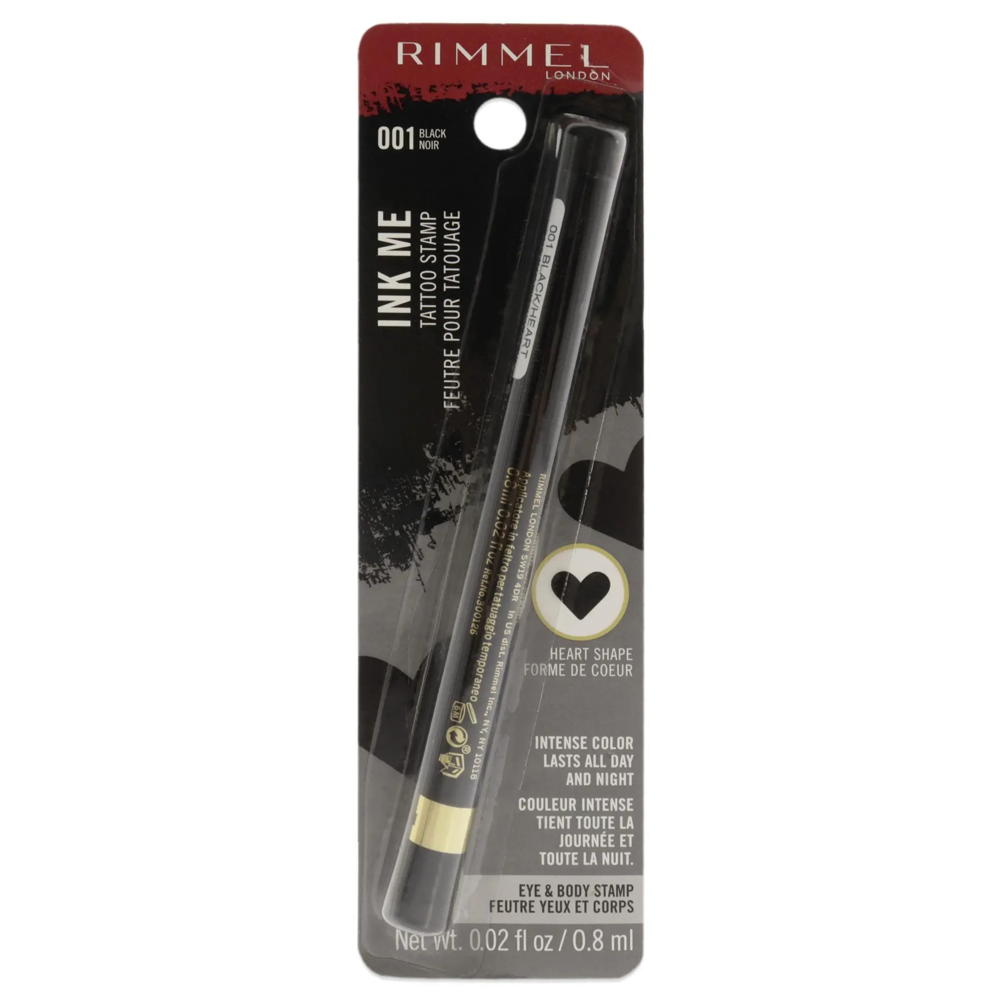 Rimmel London Ink Me Tatto Stamp Makeup - 001 Black Heart Shape, Women's Eyes & Body Eyeliner, 0.02 oz