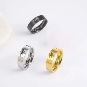 Couples Titanium Steel 6mm Ring I Love You Engraved Jewelry Gift