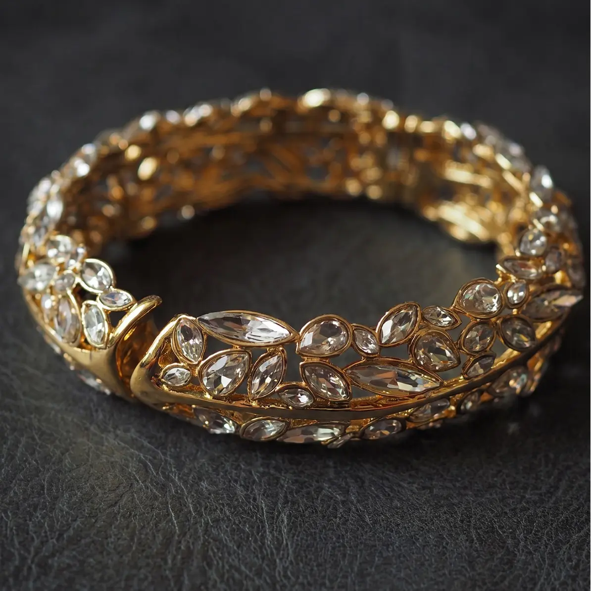 Designer Heavy Natural Crystal Bangle - Fashion Opening Style with Inlaid Other Gemstones, Bangles
