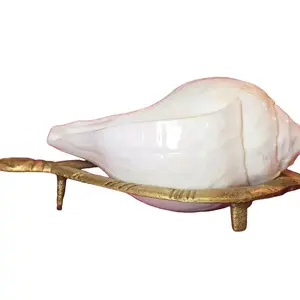 Shankha Argha Patra - Handcrafted Shell Dish with Gold Accents for Home Decor and Gifting