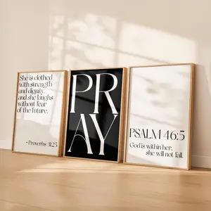 Black White Christian Wall Art Set of 3 | Bible Verse Poster Unframed  able Bundle | Minimalist Scripture Poster Unframed s | Modern Religious Decor for Girls
