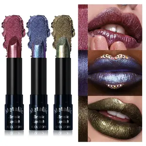 3-Pack Sparkling Lipstick Set, Pearl Glossy Finish, Shinyameleon Design, Multi-Use Colorful Lips, Ideal for Cosplay, Festivals, Stage Makeup