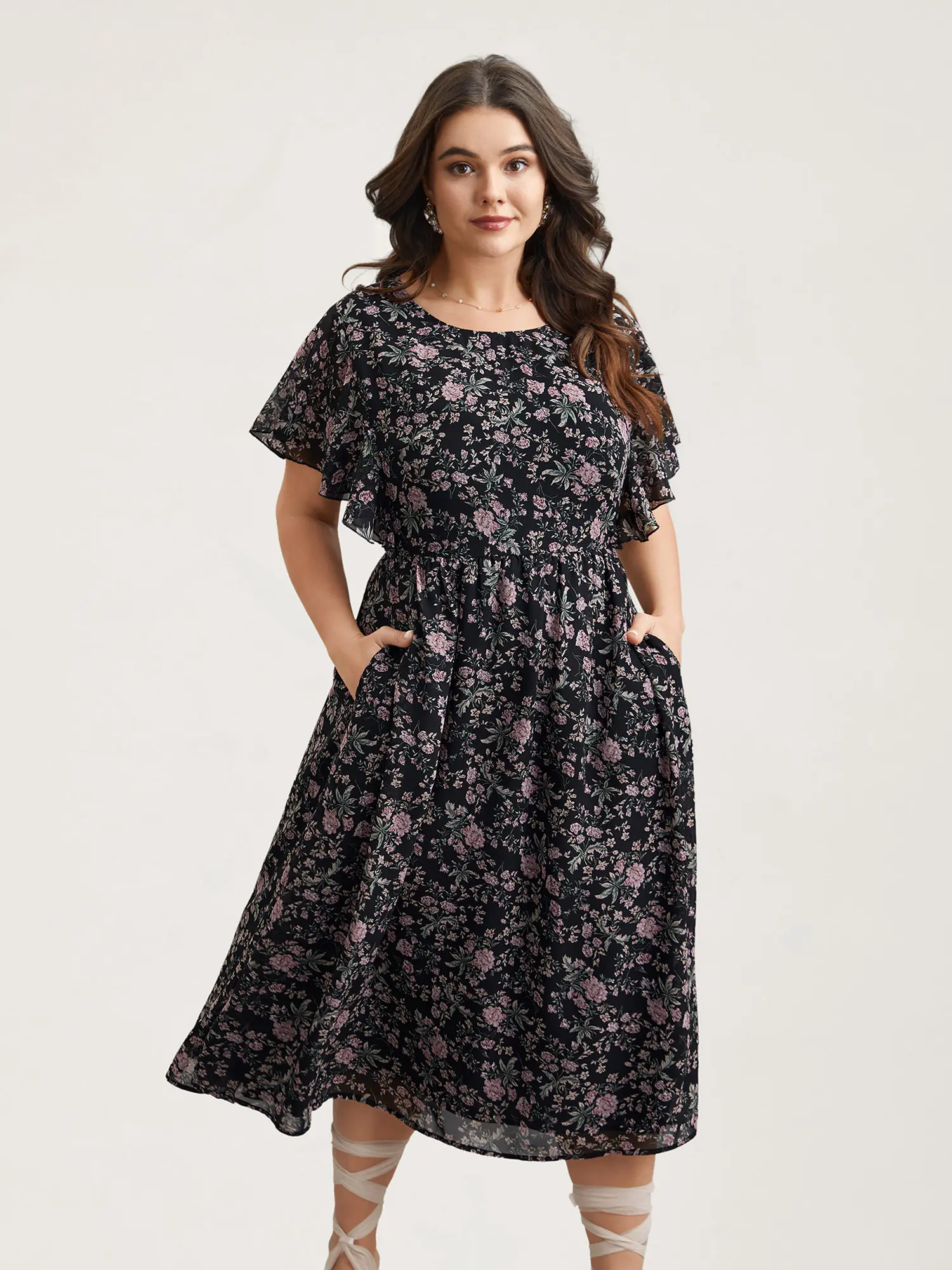 crochet trim midi dress 100% Linen V-Neck Ruffle Hem Midi Dress with Crochet Trim MARTHA, Rosa / S