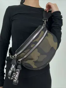 Ladies' fashionable nylon lightweight chest bag with multiple pockets, semi-circular casual sports running crossbody bag