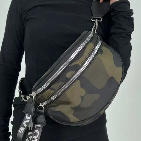 Ladies' fashionable nylon lightweight chest bag with multiple pockets, semi-circular casual Active sports running crossbody bag, Zipper Fanny Pack