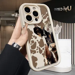 Cow Portrait Phone Case for iPhone 17/16/15/14/13/12/11 Pro Max Plus X XS Precision Fit Shockproof Soft Silicone Cover with Non-Slip Texture Protective Smartphone