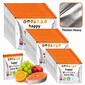Thick Heavy Duty Aluminum Foil Storage Bags, Reusable Resealable Zipper Pouches with Stand Up Bottom and Labels for Food, Vegetable, Fruit, Meat (3 Sizes)