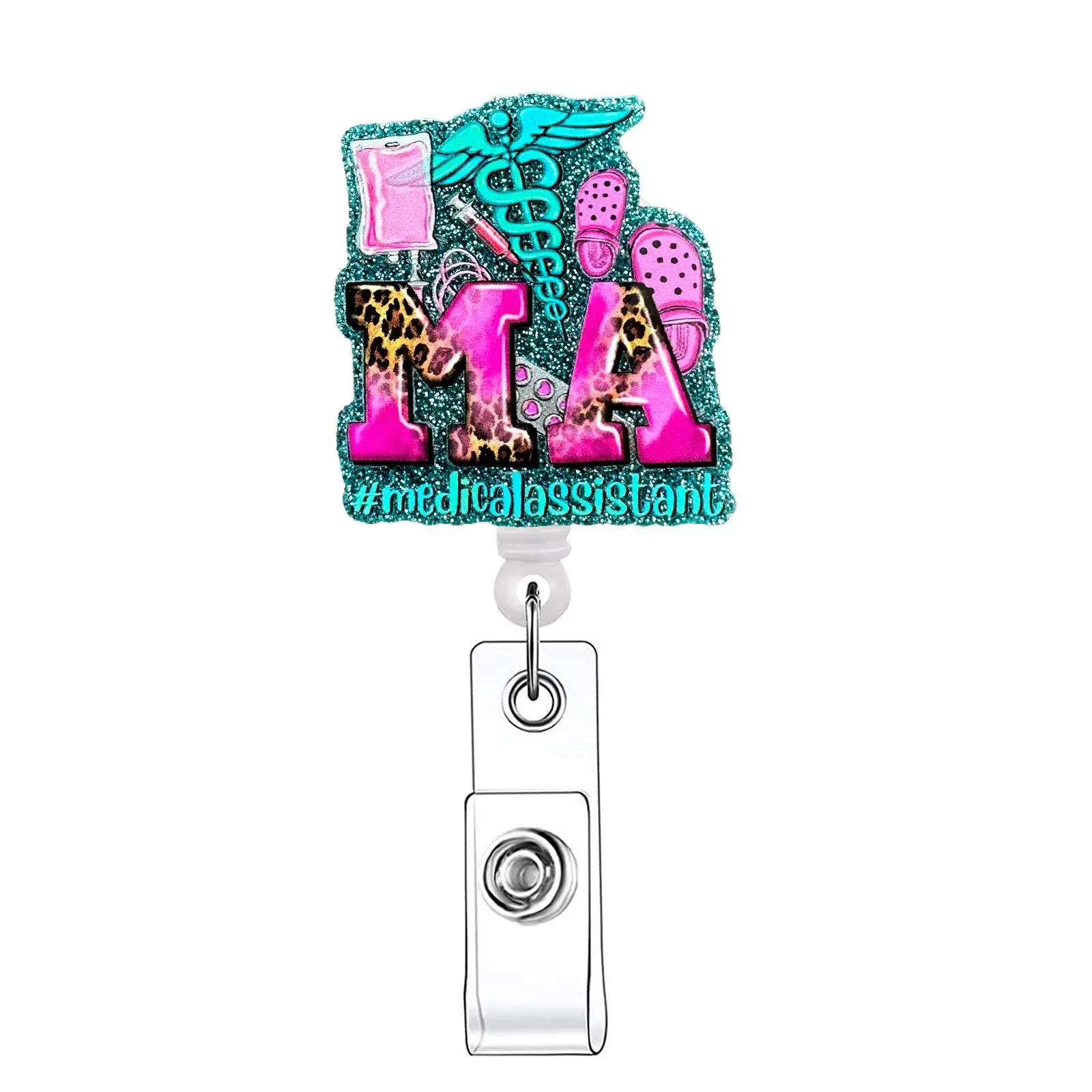 Creative Retractable Badge Reel, 1 Count Acrylic ID Holder Medical Badge Holder with Clip for Nurses, Doctors, Students & Office Staff, Identification Badges & Supplies, Badge Reels Retractable, Nursing Student Badge Reel