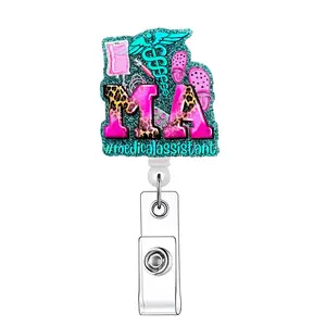 Creative Retractable Badge Reel, 1 Count Acrylic ID Holder with Clip for Nurses, Doctors, Students & Office Staff, Identification Badges & Supplies, Badge Reels Retractable