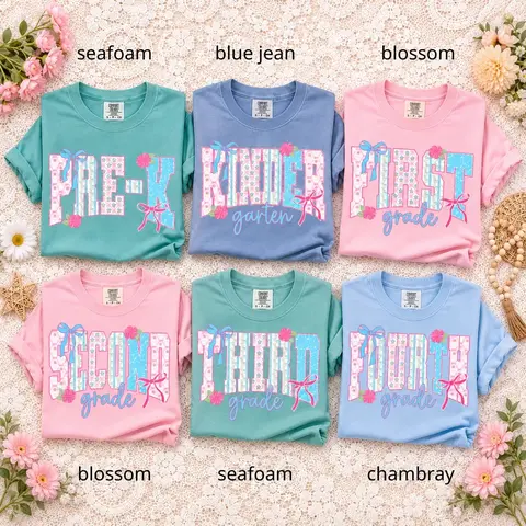 Preppy Teacher Floral Bow Shirt, Grandmillennial Coquette Teacher Tee, Custom Teacher Name Shirt, Pre K 1st 2nd 3rd 4th Grade Apparel, Back to School Gift, Cute Teacher Shirt - TrendWear USA