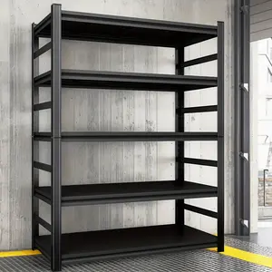 Heavy-Duty Five-Tier Metal Garage Storage Rack with Guardrails Adjustable Height Heavy-Duty Shelving Unit Ideal for Garages, Workshops, Warehouses Space-Saving Vertical Storage Solution
