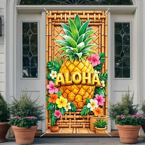 Aloha Pineapple Tropical Flowers Door Cover Decoration 71 x 35 in Holiday Hawaiian Luau Bamboo Summer Summer Door Banner Photo Backdrop Poster Sign