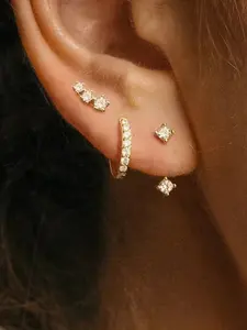 Fashion Earrings Set (3 Pieces), Sparkling Cubic Zirconia, Elegant Casual Jewelry, Perfect Gift Choice, Stylish Accessories for Women