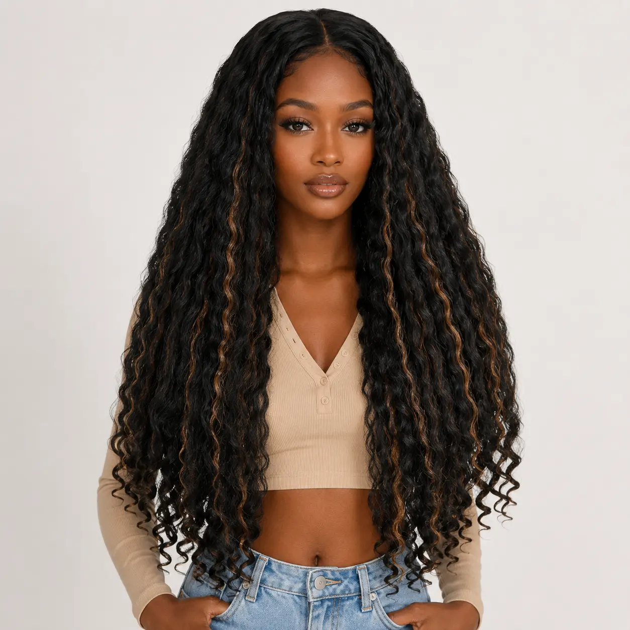 Auvzy New Afro V Part with Curly in the End Wig Kinky Synthetic Hair Texture with Unique Bouncy Curls in the End 24 Inch Soft Curly Full Hair V Part Wigs Synthetic for Women No Leave out Clip in Half Wig