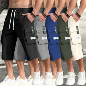 Men's casual work pants in 3-piece set, multi-pocket woven twill fabric, multi-pocket casual pants, non-stretch adult clothing, summer middle-aged men's pants, activity pants, drawstring at waist, waistband