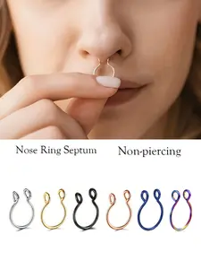 Trendy U-Shaped Fake Nose Ring Set, Septum Clicker, Non-Piercing Nose Hoop Jewelry for Men, Women & Teens, Fashionable Fake Piercing Accessory