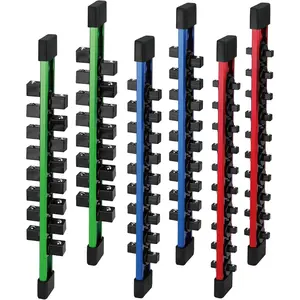 6-Piece Socket Organizer Storage Set, 1/4'' 3/8'' 1/2'' Double Sided Aluminum Alloy Socket Holder Rail, Holds 108 Sockets, 360° Swivel Clip Socket Holder Kit for Tool Box