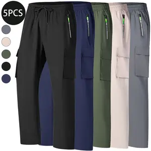 5-piece set for spring/summer men’s fashion casual drawstring pants with multiple pockets, suitable for hiking, cycling, and outdoor activities; a great gift for a boyfriend.