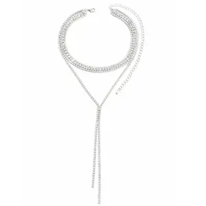 Luxury Multi-layer Diamond Necklace for Women Sparkling Crystal Collarbone Chain Sexy Statement Y Necklace Evening Party Jewelry Glamorous Bridal Necklace Viral Tiktok Bling Gift for Her Dazzling Flash Diamond Pendant