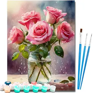 Paint by Numbers Kit for Adults Beginner,Roses Easy Adult Paint by Number Kits on Canvas DIY Painting for Surprise Gift Home Wall Decor 16x20 Inch