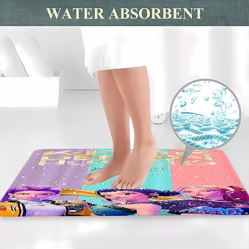 Creative K-Pop Demon Hunters Shower Curtain Set, Bathroom Accessories Kit with Mat, Toilet Lid Cover, Hooks, Two Sizes Available