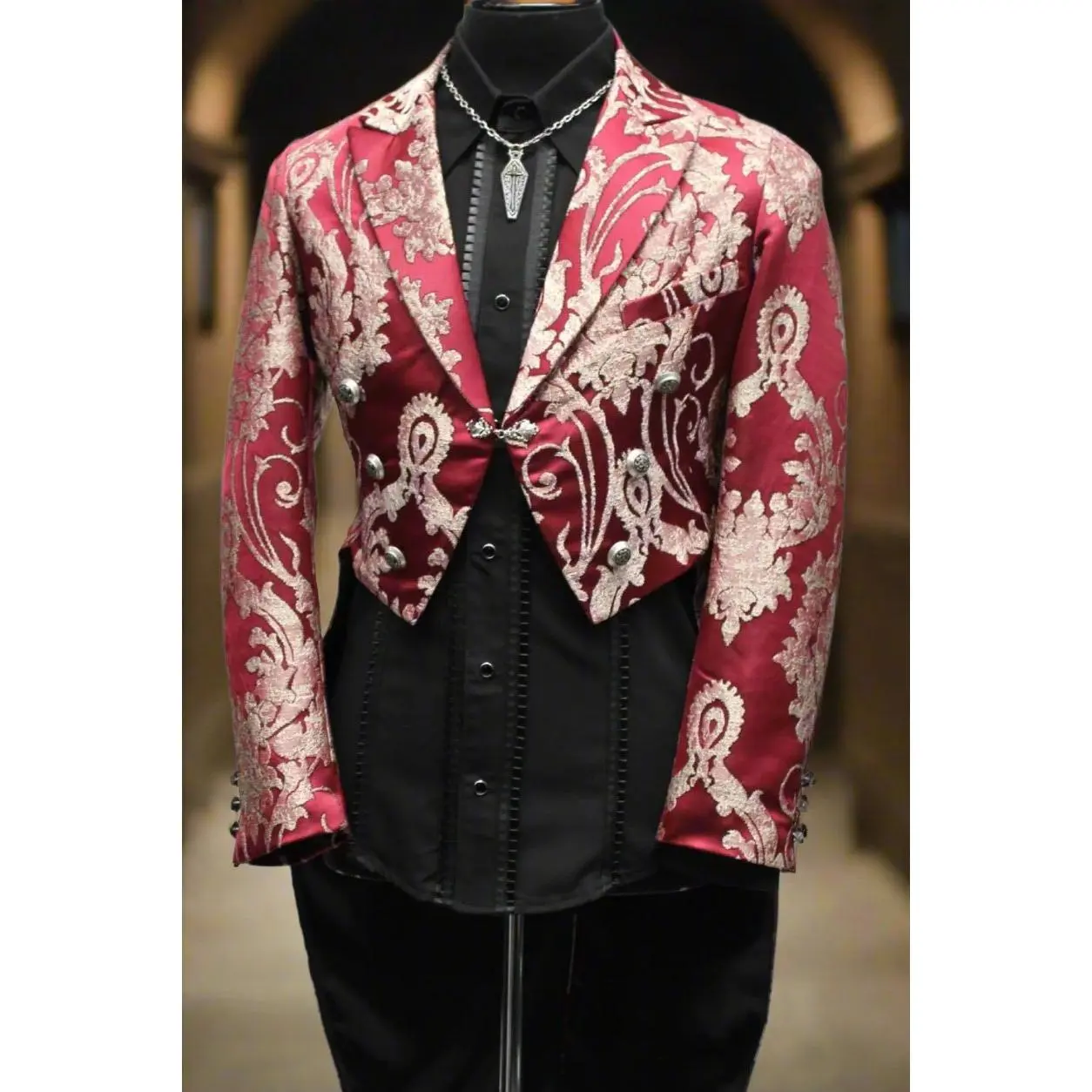MONTE CRISTO TAILCOAT - RED SATIN BROCADE