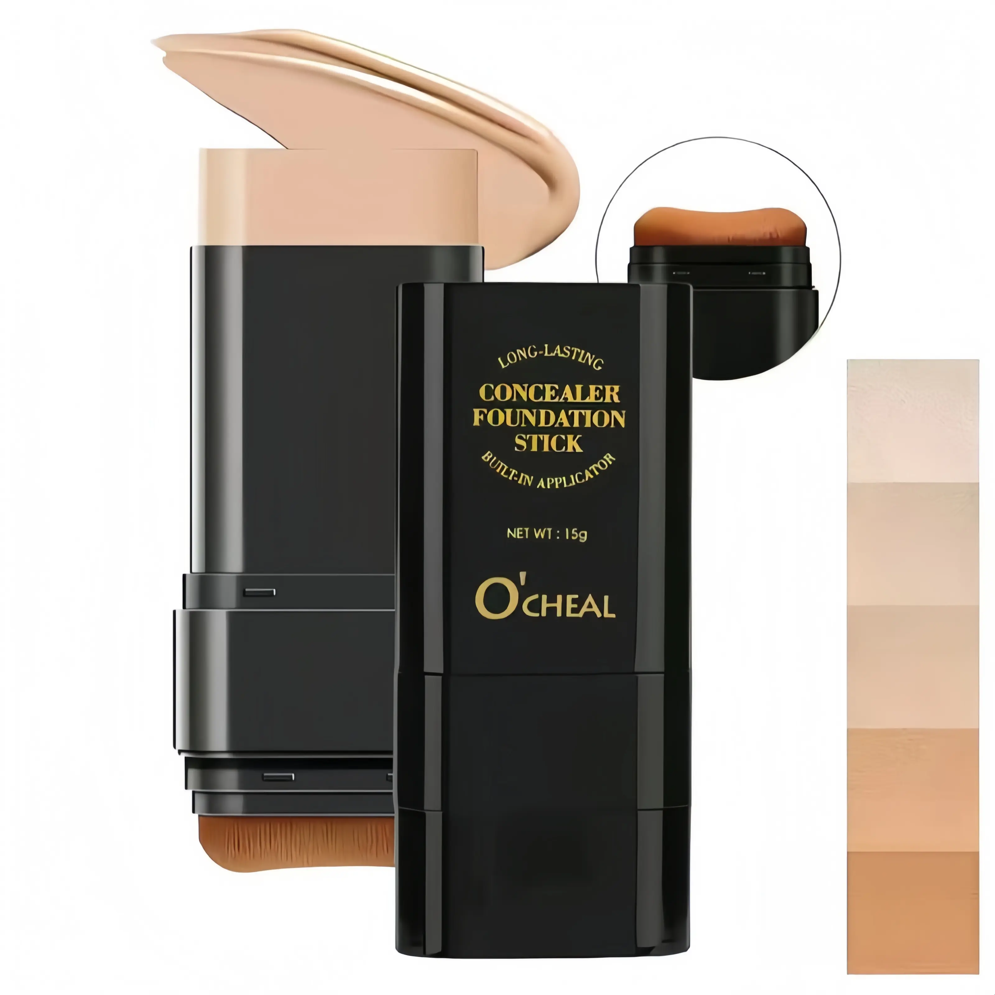 2-in-1 Foundation & Contour Stick Cosmetic - Hydrating Solid Concealer with Brush, Moisture-Lock Formula for All Skin Types, Long-Wear, Natural Look,  For Adults (Targets Uneven Skin Tone)
