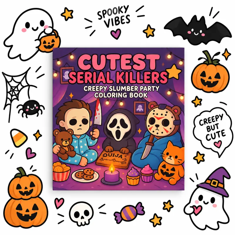 Cutest Serial Killers: Creepy Slumber Party Coloring Book for Adults and Teens: Adorable Yet Creepy of Slasher Icons in Pajamas, Midnight Snacks, and ... Twist (Cutest Serial Killers Coloring Book)