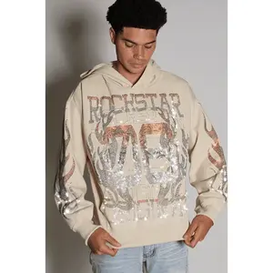 Veyene Beige Rhinestone Oversized Hoodie