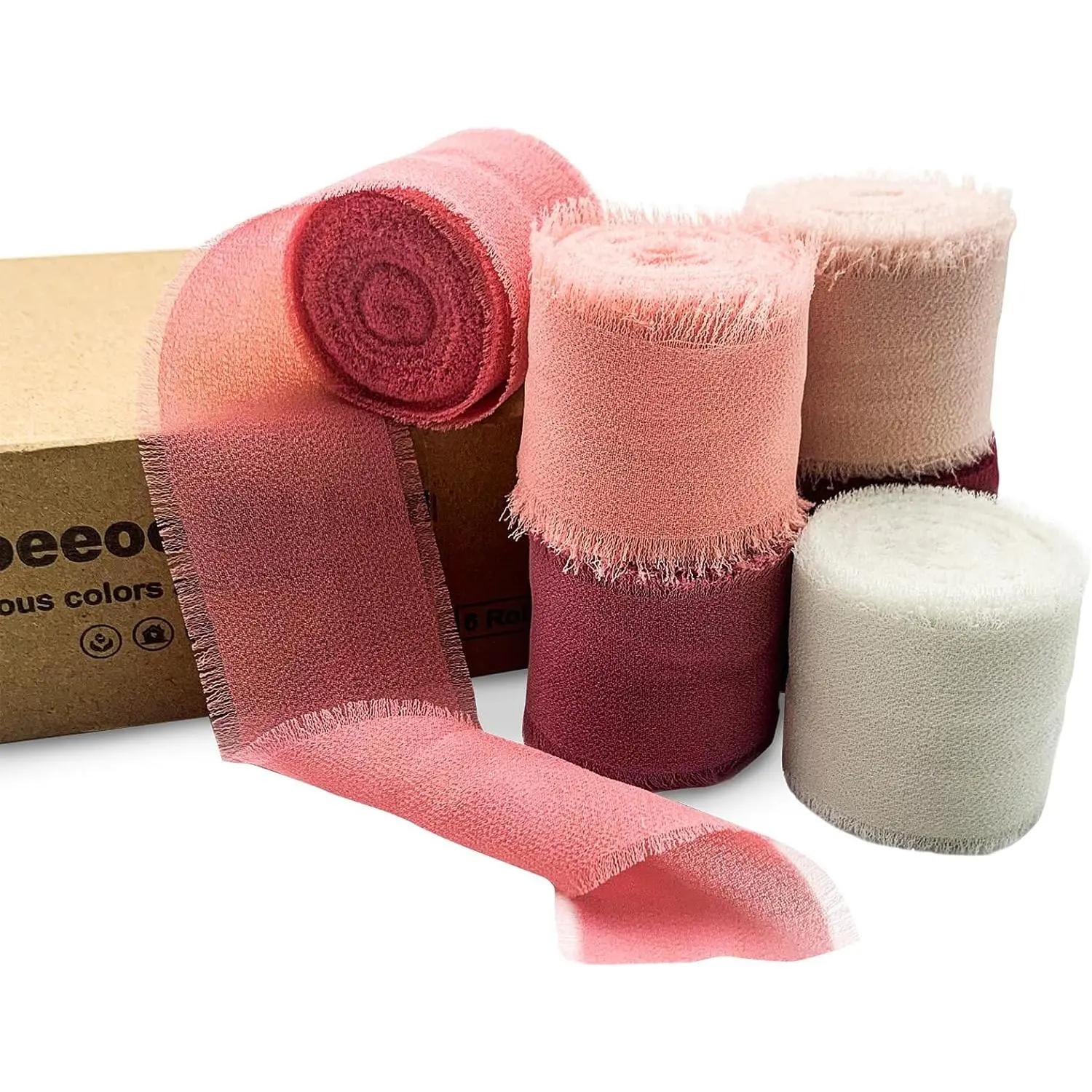 Handmade Chiffon Silk Ribbon Fringe White&  1.5 inch x 32 Yard Frayed Edges Satin Ribbons for Wedding Invitations Bridal Bouquets Gifts Wrapping Crafts Holiday Party Decorations