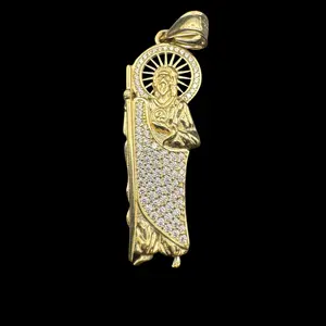 14K ICED OUT SAN JUDAS PENDANT 1 1/2"INCH