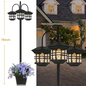 CuLiDing 76" Outdoor Solar Lamp Post Lights, 3-Head Waterproof Patio Decor Lights for Backyard, Garden, Driveway, Lawn,Aluminum,60 Lumens(LED Bulbs Included)