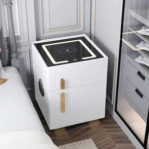 Smart Nightstand with Safe Box and LED Lights and Wireless Charge