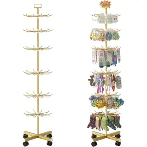 Retail Display Stand Store Display Rack 6 Tier Metal Spinning Display Stand Rack with Wheels   Stocking Hat Stand with Hooks for Malls, Showroom, Retail Store (6 Tier )