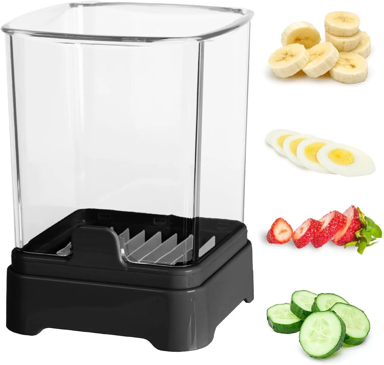 Fruit vegetable Slicer Cup - Strawberry, Banana, Grape Cutter, Egg Slicer for Hard Boiled Eggs - Detachable Fruit Slicer with Push Plate - Rapid & Safe Slicing Kitchen Gadgets for Easy Food Prep (Black)