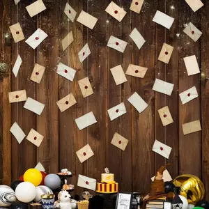 Vintage Letter Garland Envelope Card Hanging Banner Floating Streamer for Magic Theme Bday Decorations Holiday Home Office Wizard Magical Birthday Winter Party Celebration Supplies 6strings