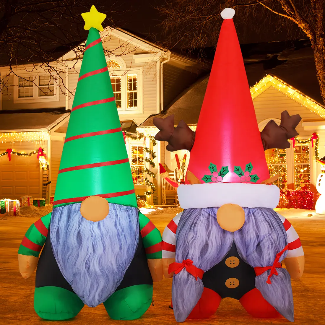 Christmas Inflatable Outdoor Decoration 5.4 FT Gnomes with Built-in LEDs for Indoor Outdoor Patio Lawn Birthday Party Xmas Gift - Lights