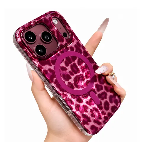 Magnetic Shiny Bling-Metal Shine Leopard Cheetah Print Silicone Phone Case - Durable, Shockproof Wireless Protection Cover Shell for iPhone 18,17,16,15,14,13,12 Pro Max Mobile Accessories
